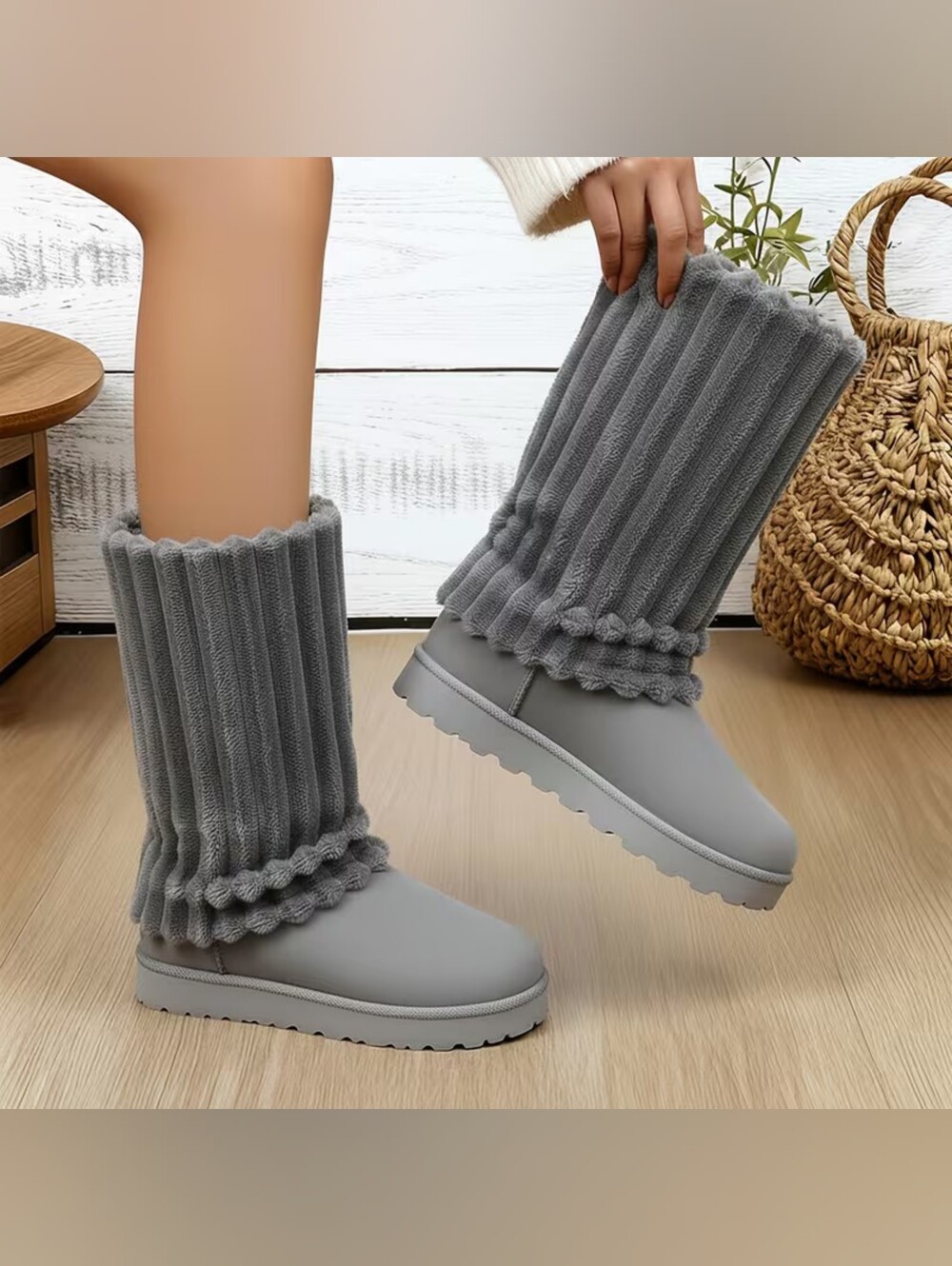 Cozy Plush Grey Faux Fur Slouch Women's Boots
